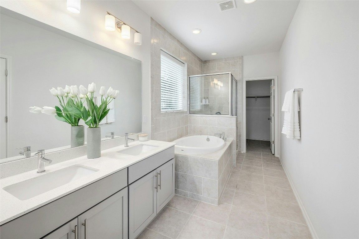 Bathroom, Dual Sink Vanities, Glass Shower, Interior, Recessed Lighting