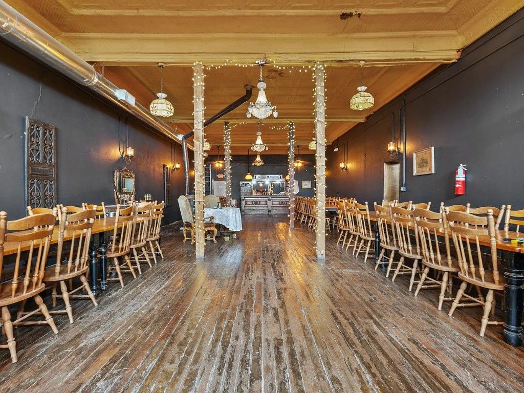 Dining room, Interior, Pendant Lights, Wood Texture Flooring