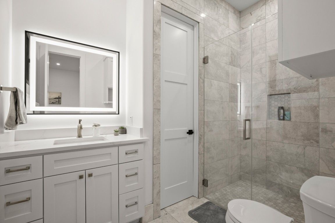 Bathroom, Glass Shower, Interior, Recessed Lighting