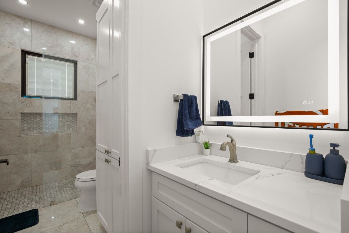Bathroom, Glass Shower, Interior, Recessed Lighting