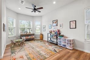Dining room, Interior, Recessed Lighting, Wood Texture Flooring