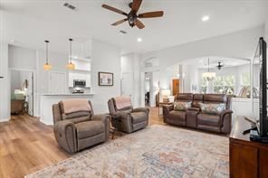 Interior, Kitchen, Living room, Pendant Lights, Recessed Lighting, Stainless Steel Appliances, Wood Texture Flooring