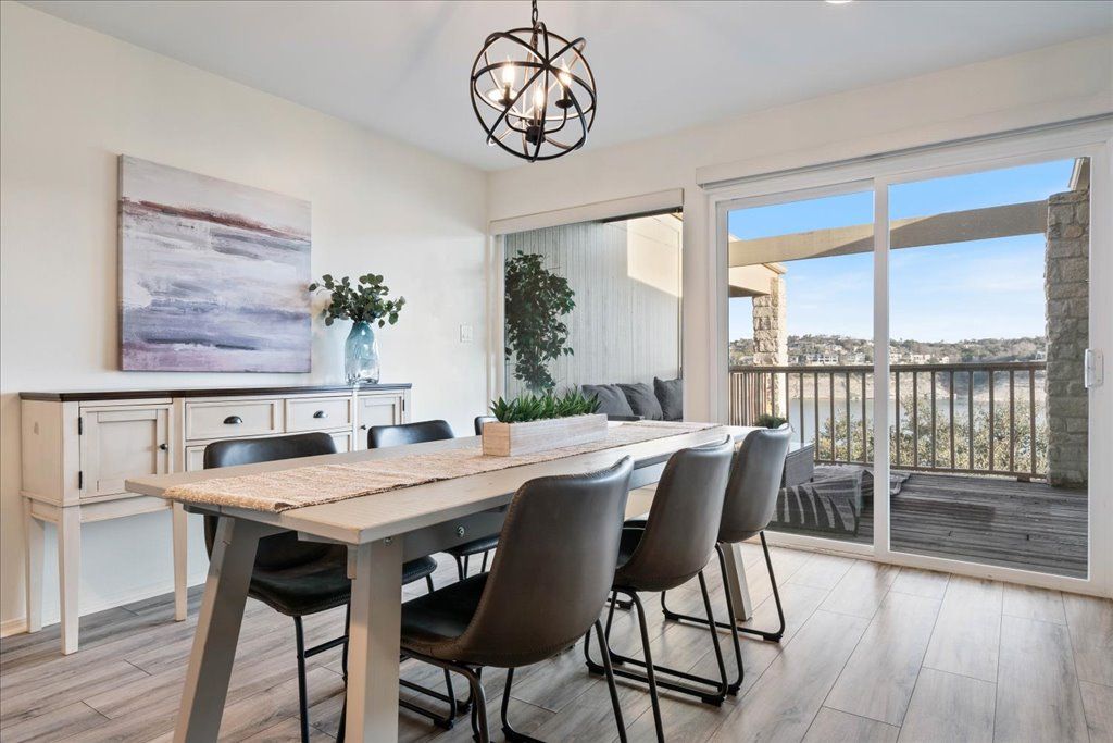 Chandelier, Dining room, Interior, Pendant Lights, Wood Texture Flooring
