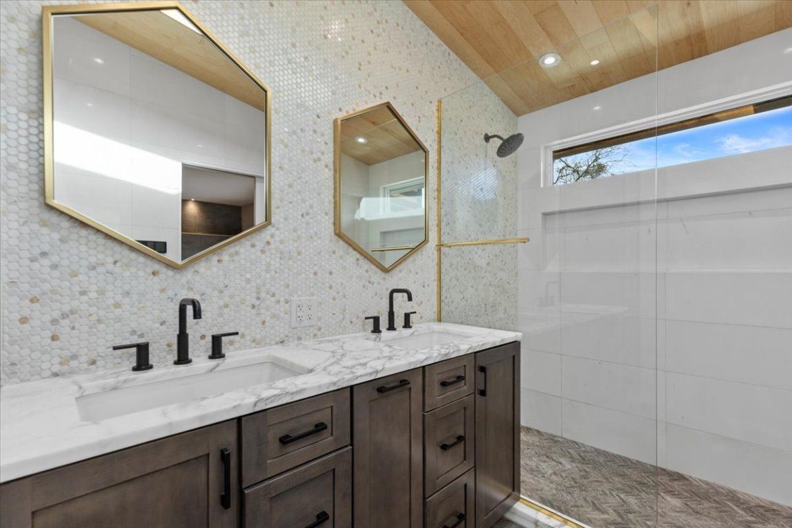 Bathroom, Dual Sink Vanities, Glass Shower, Interior, Recessed Lighting