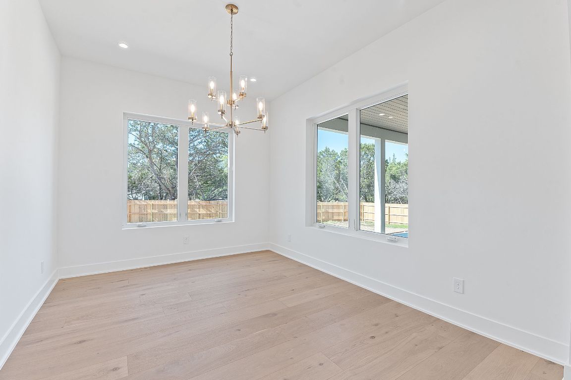 Empty room, Interior, Pendant Lights, Recessed Lighting, Wood Texture Flooring