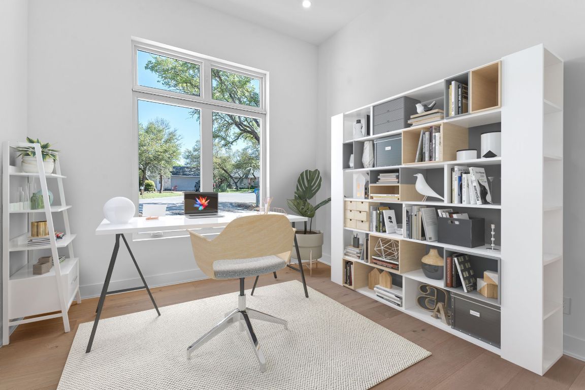 Home Office, Interior, Recessed Lighting, Wood Texture Flooring