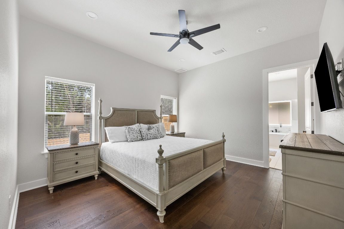 Bedroom, Interior, Recessed Lighting, Wood Texture Flooring