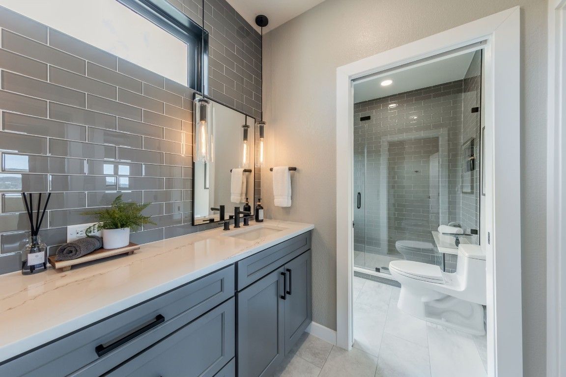 Bathroom, Dual Sink Vanities, Glass Shower, Interior, Recessed Lighting