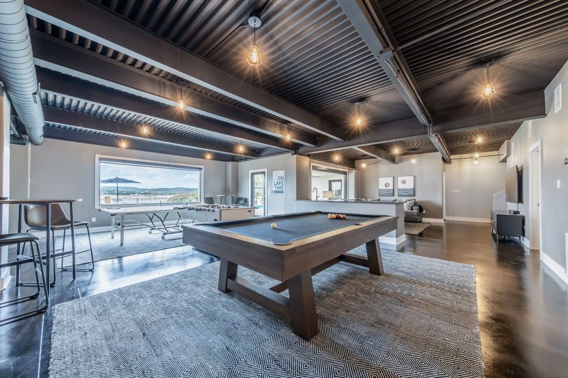 Billiard Table, Game Room, Interior, Wooden Beams, Wood Texture Flooring