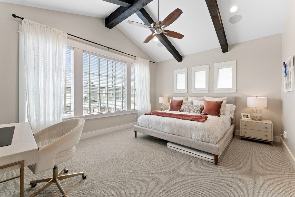 Bedroom, Home Office, Interior, Recessed Lighting, Wooden Beams