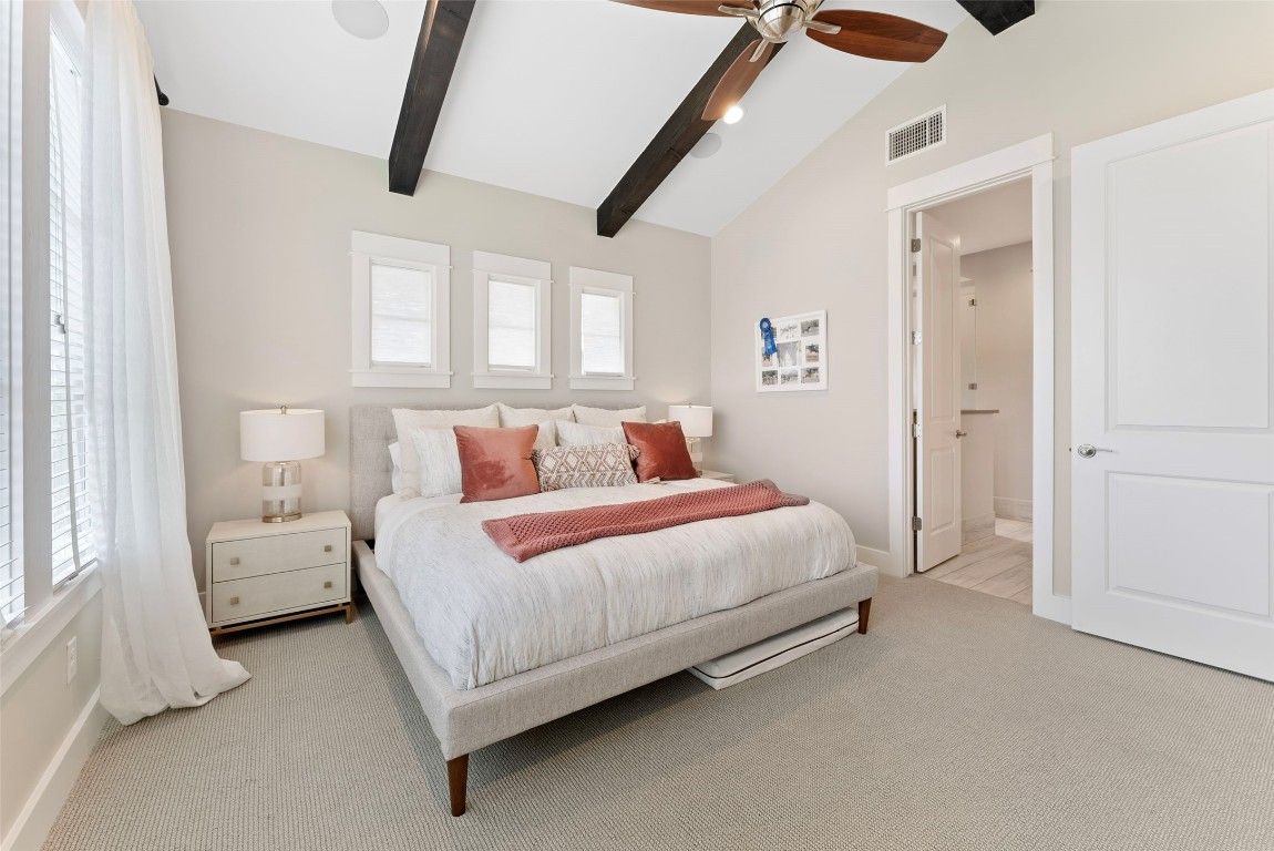 Bedroom, Interior, Recessed Lighting, Wooden Beams