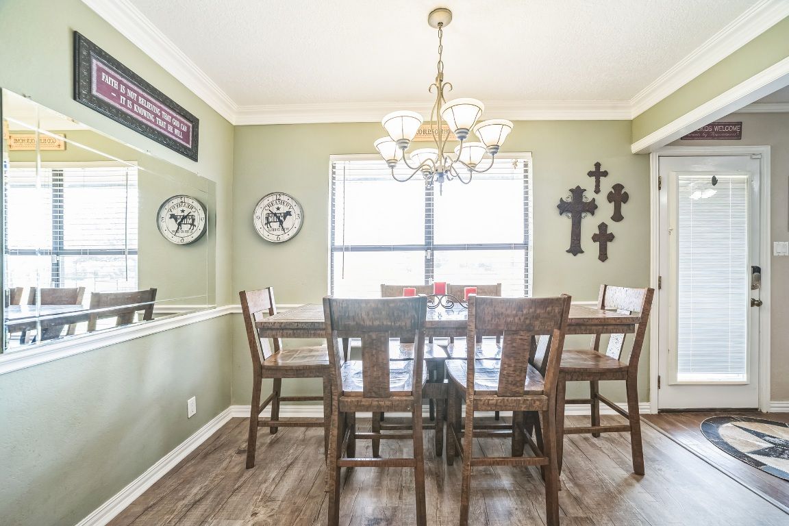Chandelier, Dining room, Interior, Wood Texture Flooring
