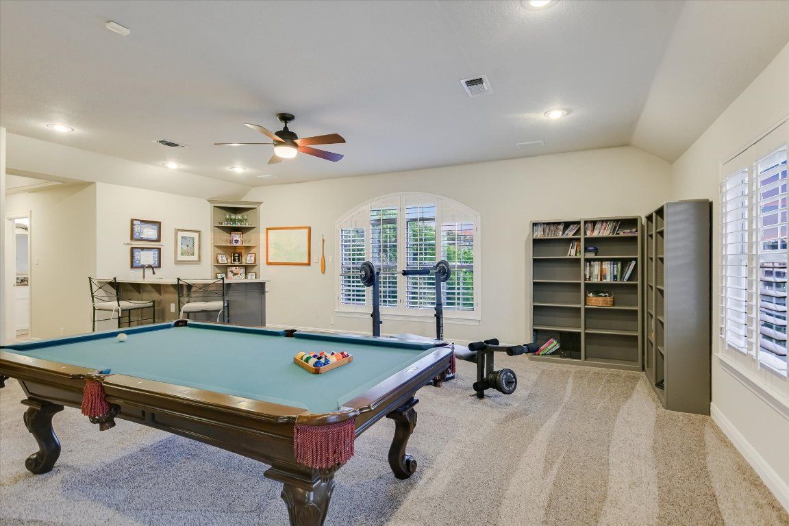Billiard Table, Fitness Equipment, Game Room, Interior, Recessed Lighting