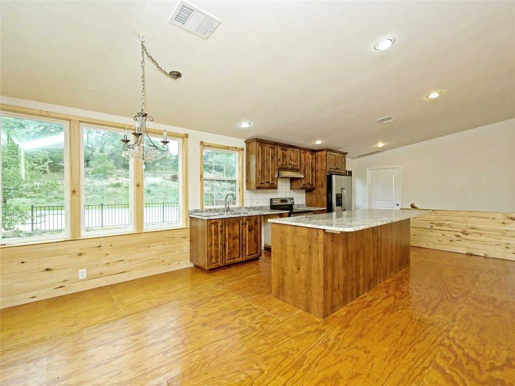 Interior, Kitchen, Pendant Lights, Recessed Lighting, Wood Texture Flooring