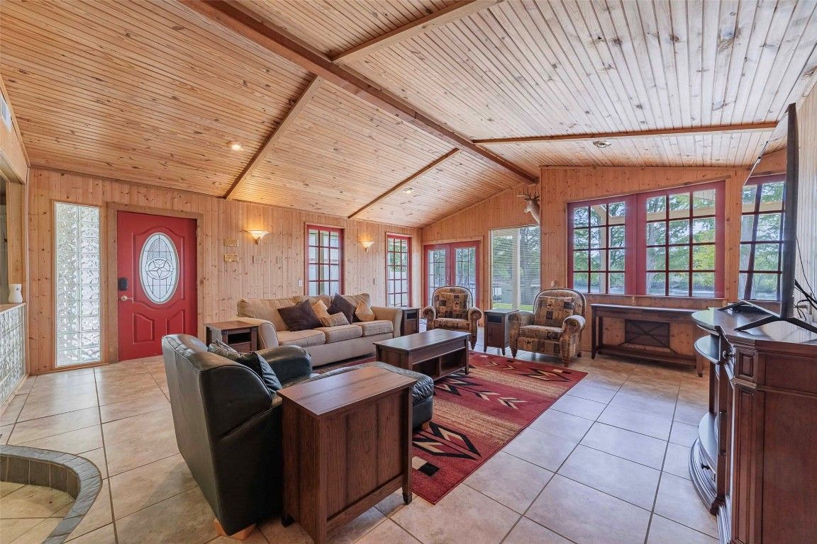 Interior, Living room, Recessed Lighting, Wooden Beams, Wooden Ceilings, Wooden Walls