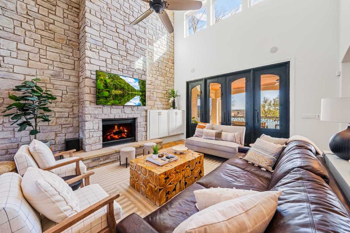 Fireplace, Interior, Living room, Stone Walls