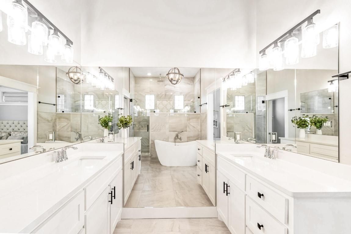 Bathroom, Dual Sink Vanities, Free Standing Baths, Glass Shower, Interior, Marble, Marble Walls