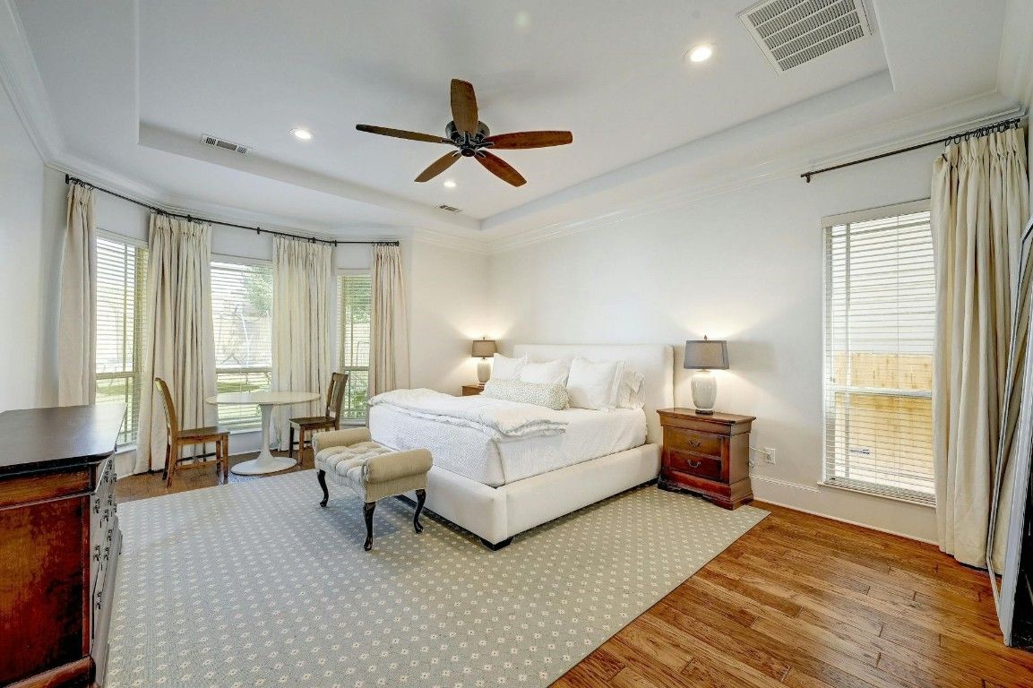 Bedroom, Interior, Recessed Lighting, Wood Texture Flooring