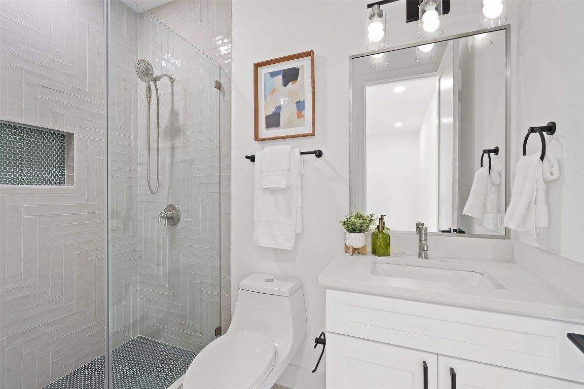 Bathroom, Glass Shower, Interior, Recessed Lighting