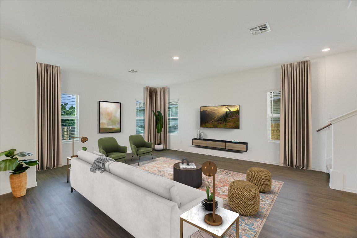 Interior, Living room, Recessed Lighting, Wood Texture Flooring