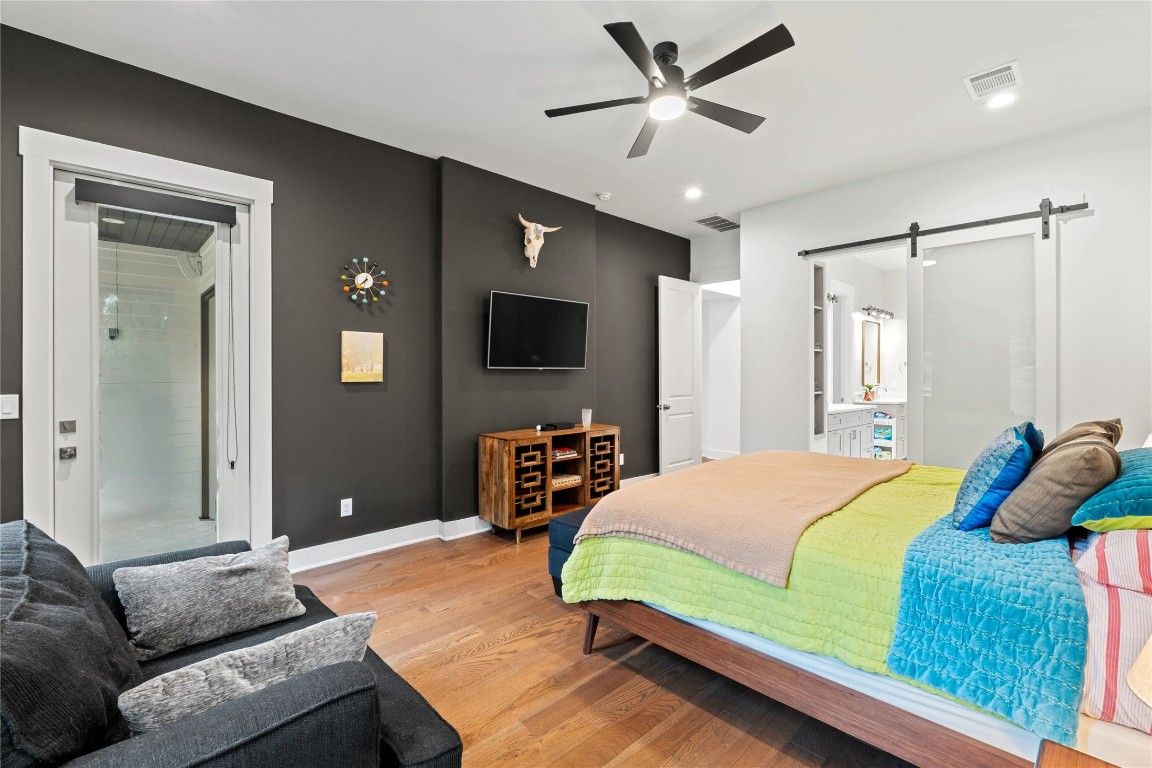 Bedroom, Interior, Recessed Lighting, Wood Texture Flooring