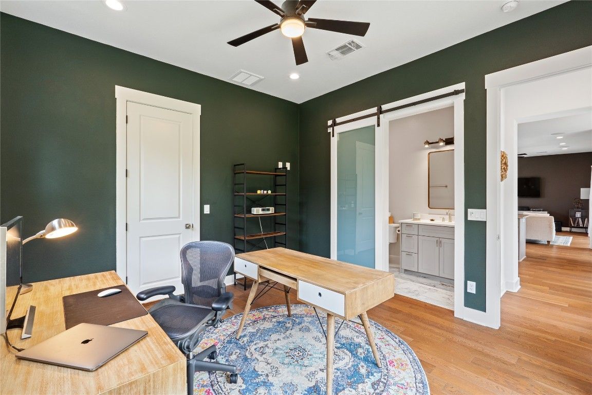 Bathroom, Home Office, Interior, Recessed Lighting, Wood Texture Flooring