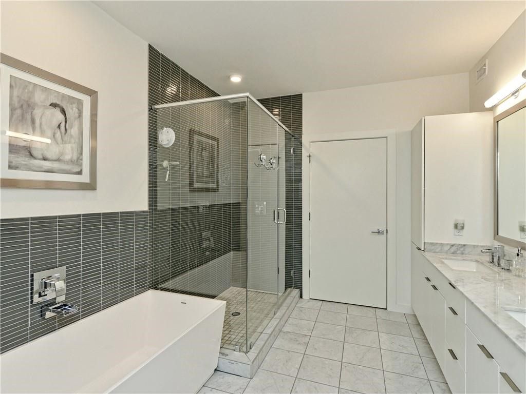 Bathroom, Free Standing Baths, Glass Shower, Interior, Recessed Lighting