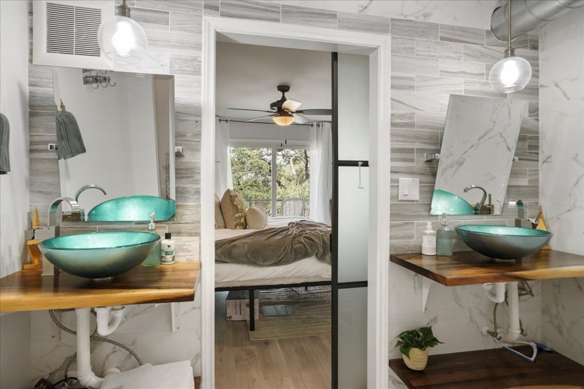 Bathroom, Interior, Marble Walls, Wood Texture Flooring, Wooden Walls