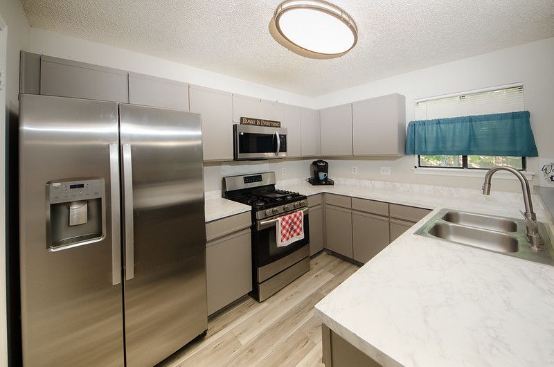 Interior, Kitchen, Stainless Steel Appliances, Wood Texture Flooring