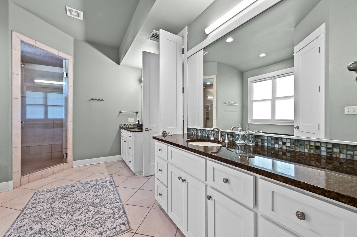 Bathroom, Dual Sink Vanities, Glass Shower, Interior, Recessed Lighting