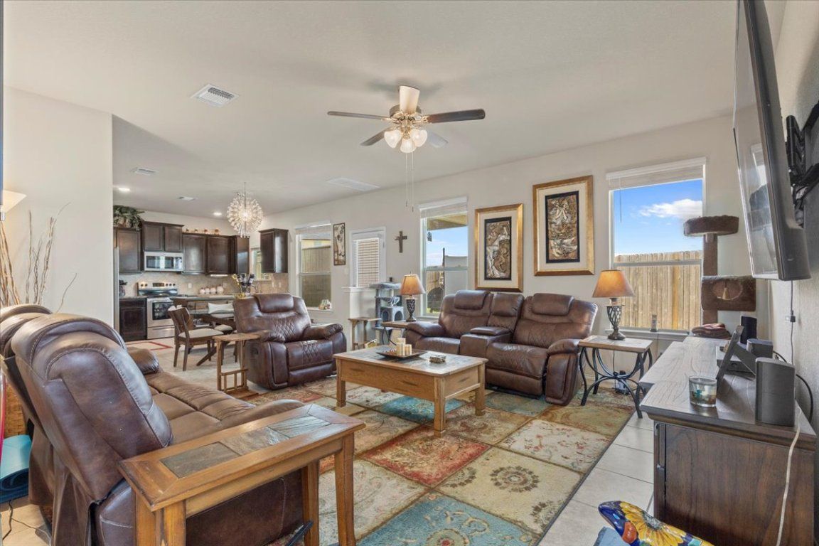 Chandelier, Dining room, Interior, Kitchen, Living room, Recessed Lighting, Stainless Steel Appliances