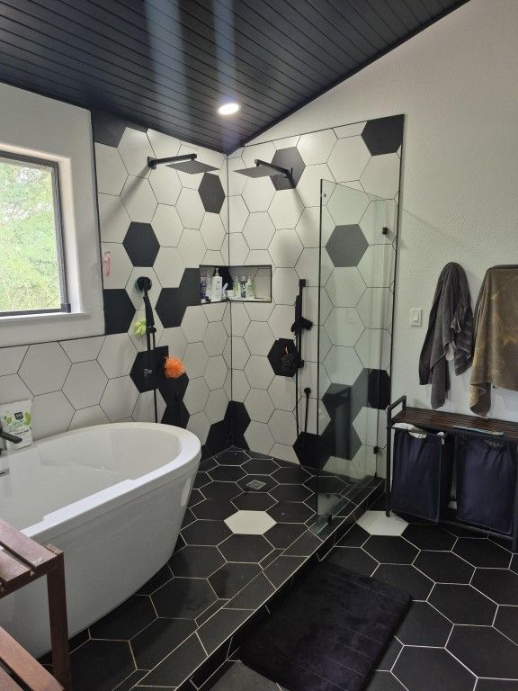 Bathroom, Free Standing Baths, Glass Shower, Interior, Recessed Lighting