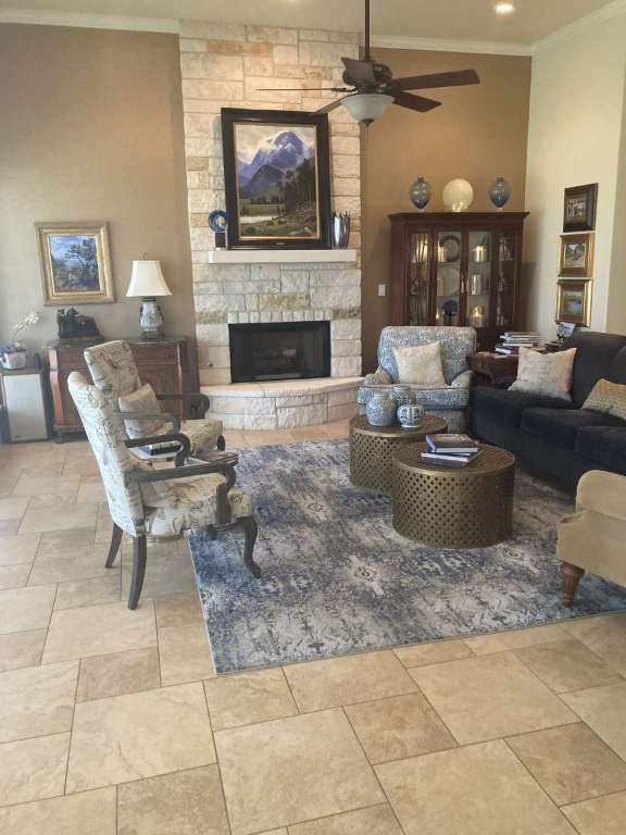 Fireplace, Interior, Living room, Recessed Lighting, Stone Walls