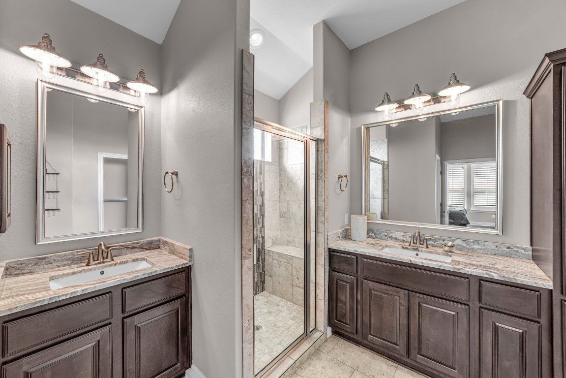 Bathroom, Dual Sink Vanities, Glass Shower, Interior
