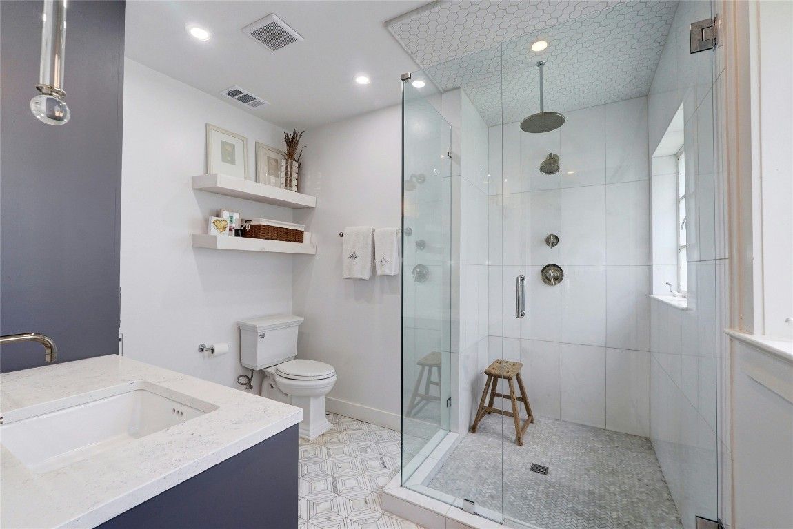 Bathroom, Glass Shower, Interior, Recessed Lighting