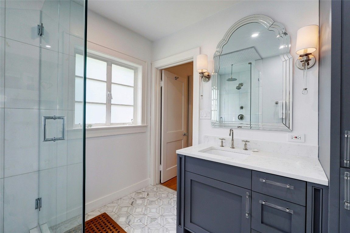 Bathroom, Glass Shower, Interior, Recessed Lighting
