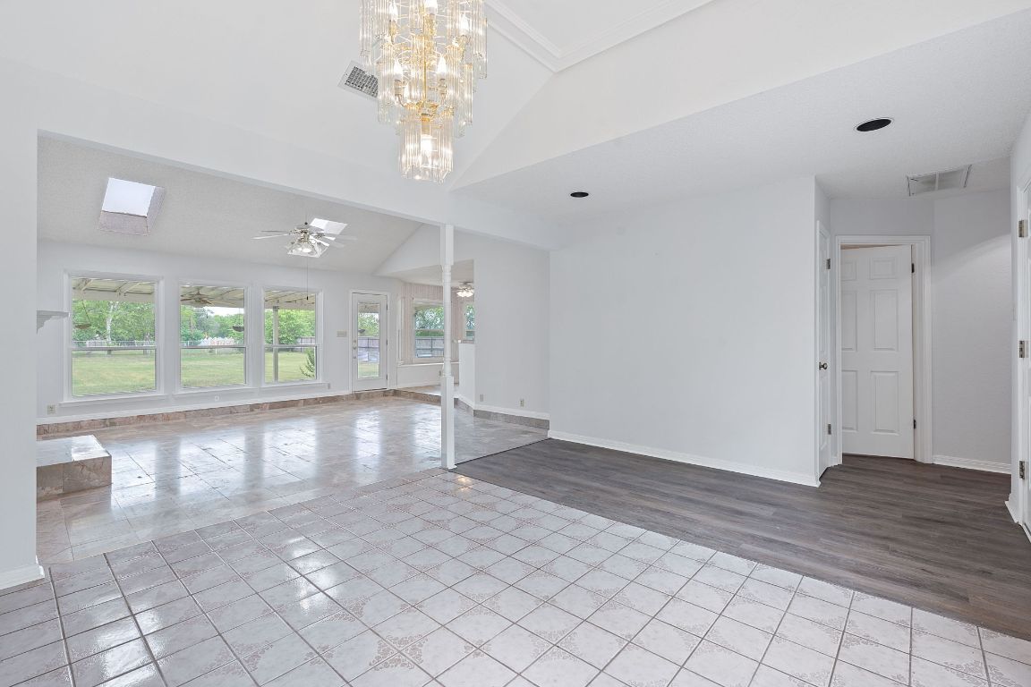 Chandelier, Empty room, Interior, Wood Texture Flooring