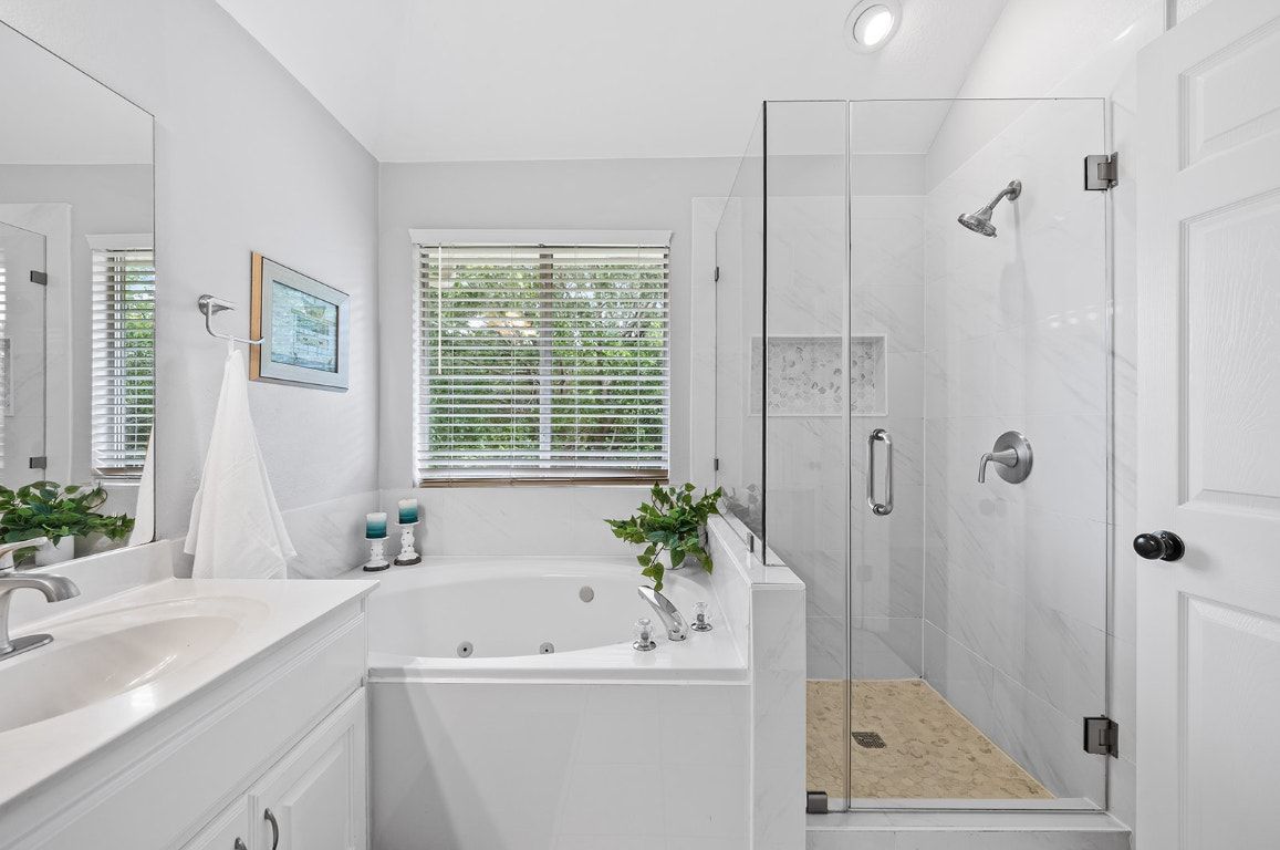 Bathroom, Glass Shower, Interior, Marble Walls, Recessed Lighting