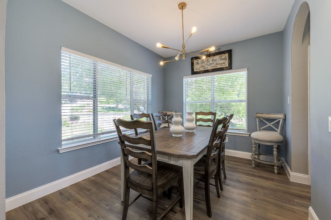 Dining room, Interior, Pendant Lights, Wood Texture Flooring