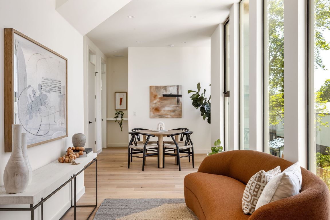 Dining room, Interior, Recessed Lighting, Wood Texture Flooring