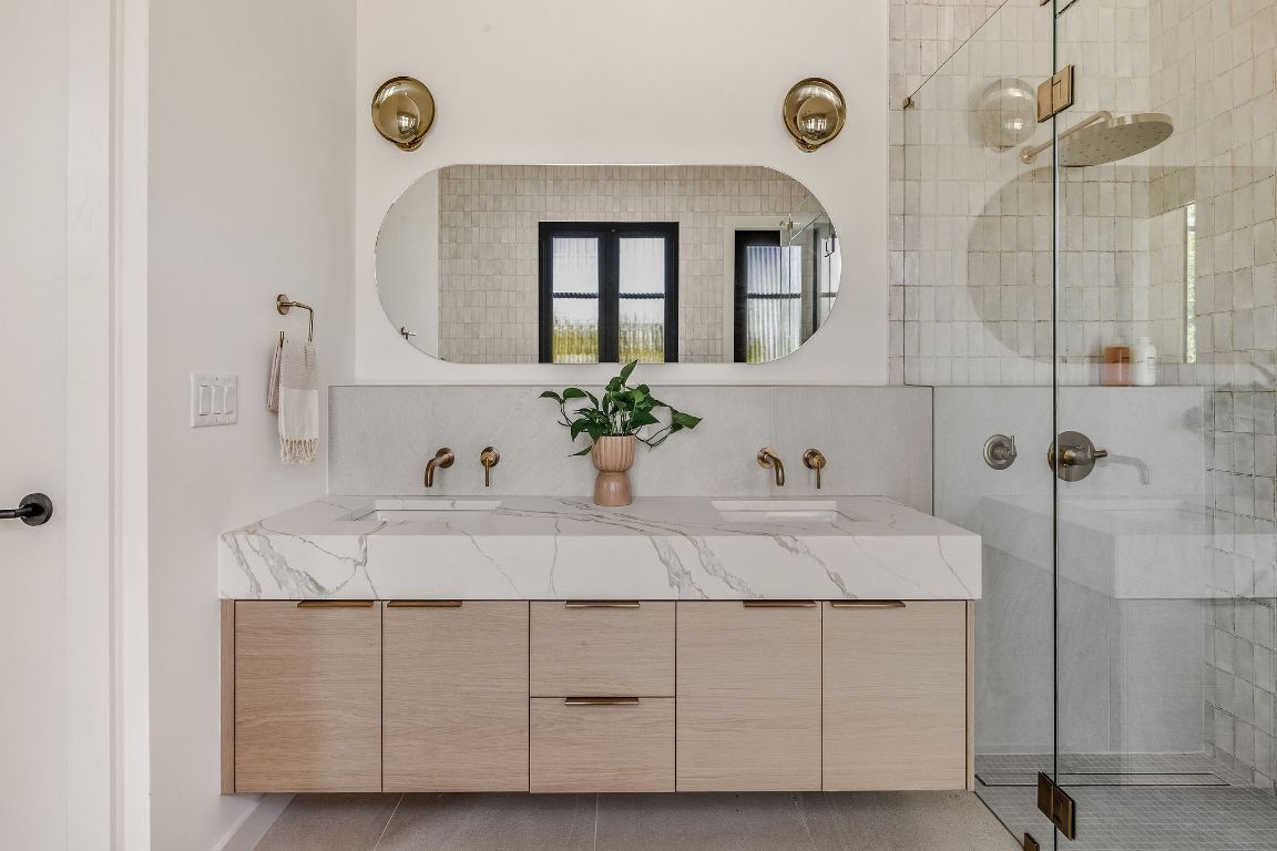 Bathroom, Dual Sink Vanities, Glass Shower, Interior