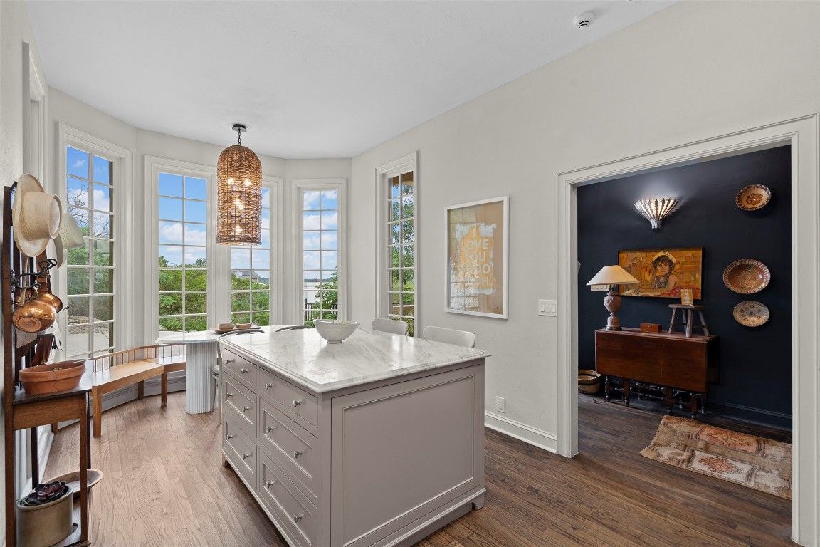 Dining room, Interior, Pendant Lights, Wood Texture Flooring