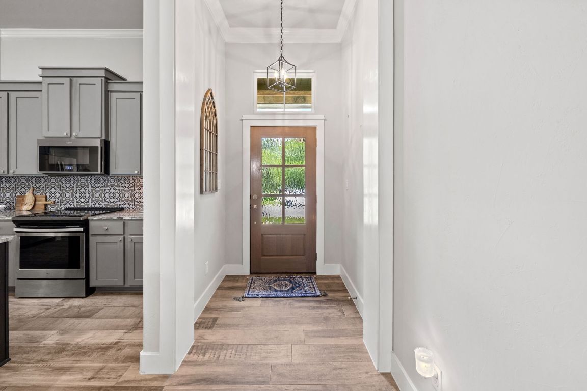 Interior, Kitchen, Pendant Lights, Stainless Steel Appliances, Wood Texture Flooring