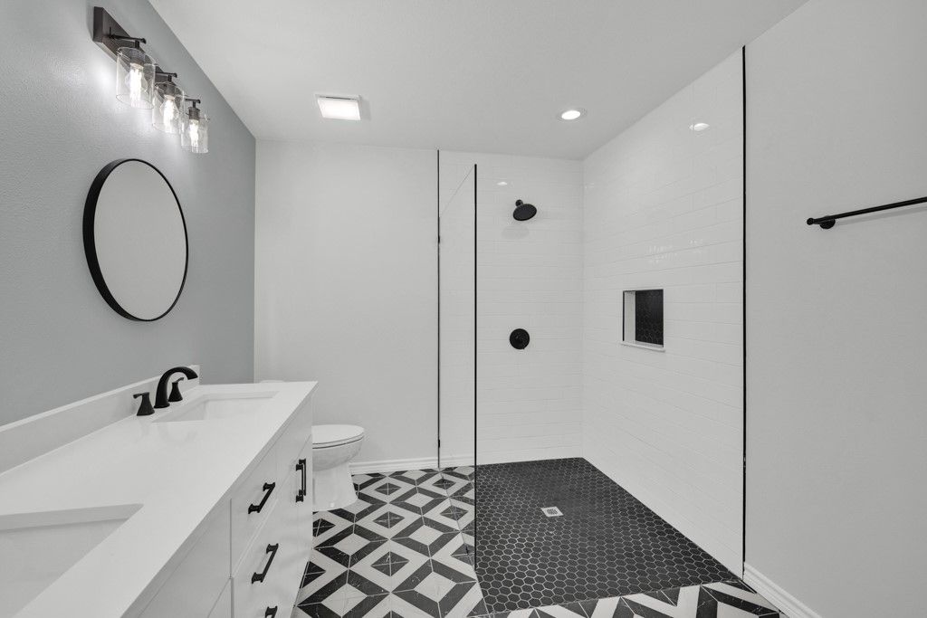 Bathroom, Dual Sink Vanities, Glass Shower, Interior, Recessed Lighting
