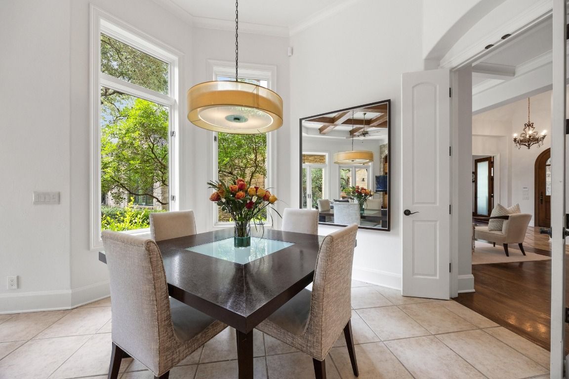 Chandelier, Dining room, Interior, Pendant Lights, Wood Texture Flooring