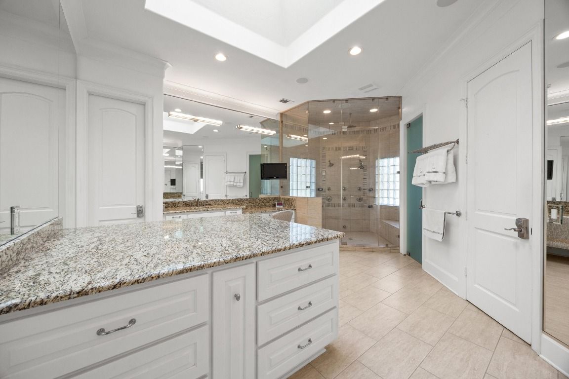 Bathroom, Glass Shower, Interior, Recessed Lighting