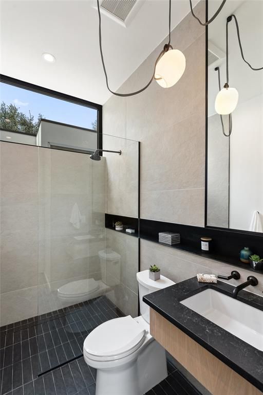 Bathroom, Glass Shower, Interior, Pendant Lights, Recessed Lighting