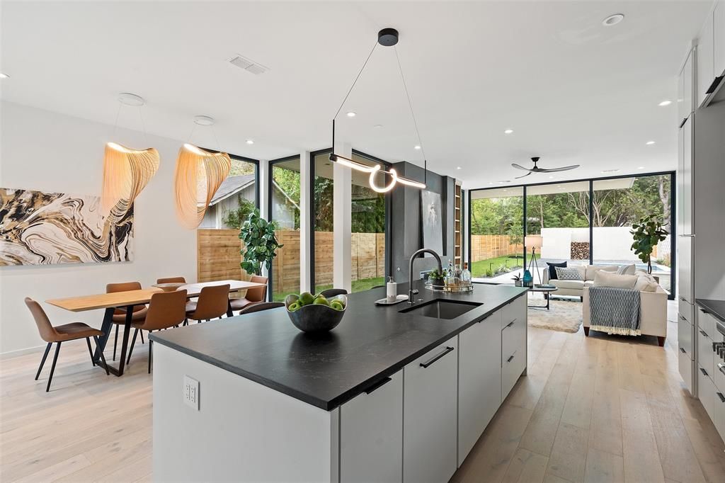 Dining room, Interior, Kitchen, Living room, Pendant Lights, Recessed Lighting, Wood Texture Flooring