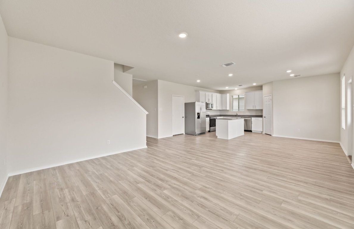 Empty room, Interior, Kitchen, Recessed Lighting, Wood Texture Flooring