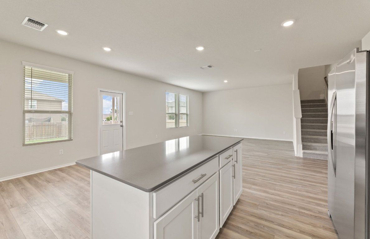 Empty room, Interior, Kitchen, Recessed Lighting, Wood Texture Flooring